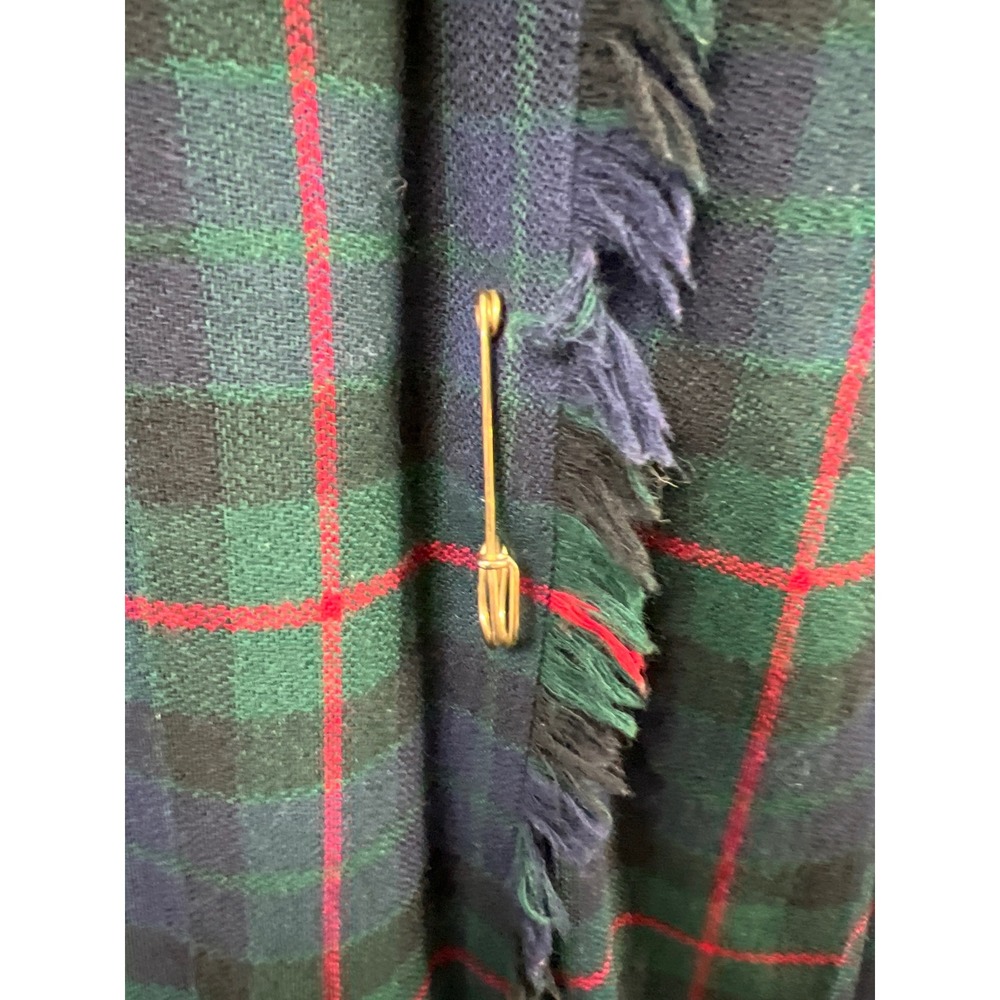 Talbots Kilt Skirt Women 14 Green Blue Plaid Wool Pleated Wrap Fringed USA Made - Picture 7 of 9